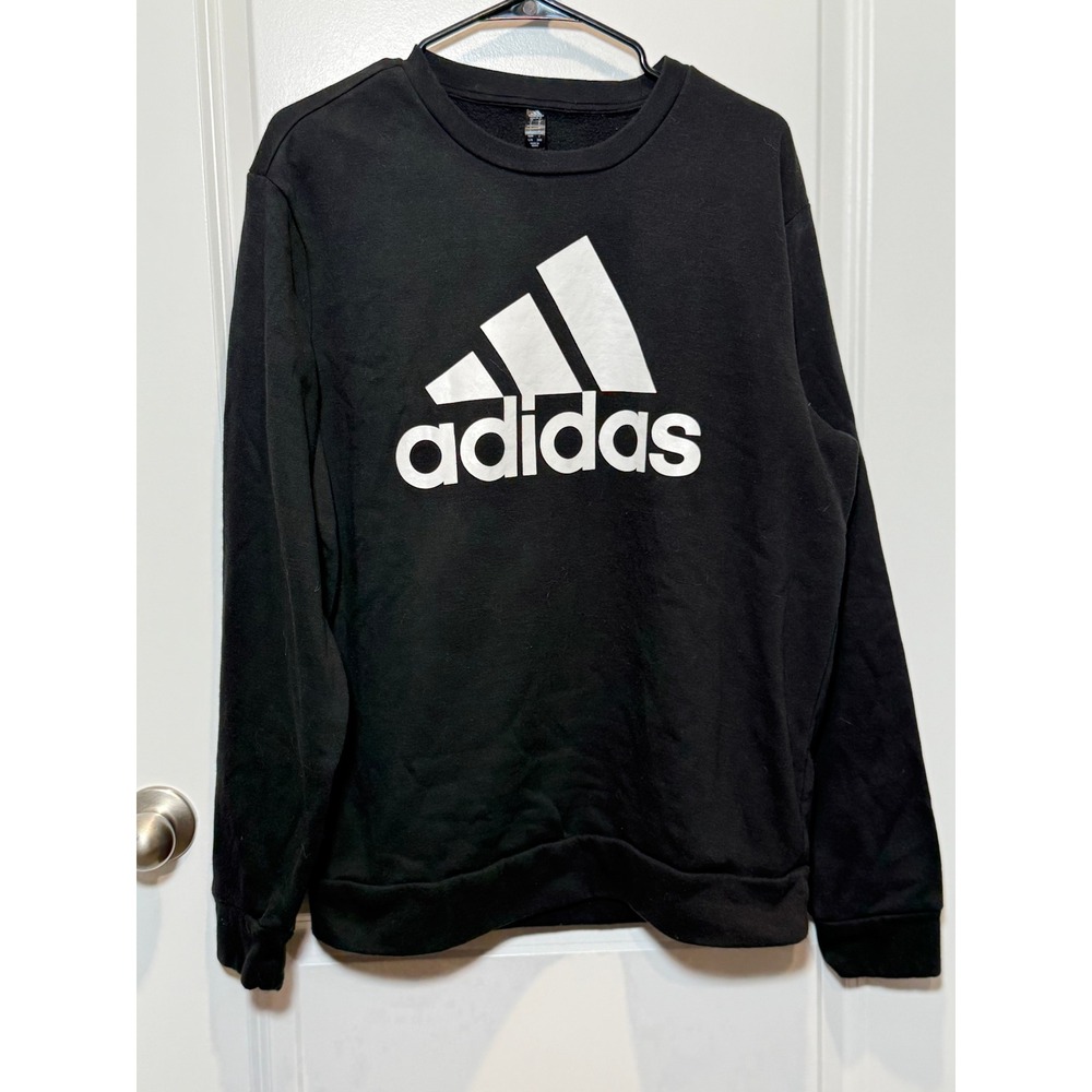 Adidas Black Long Sleeve Crewneck Sweatshirt with Large White Logo Women's L